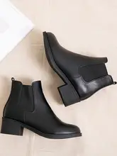 冬季向け 中ヒールワークブーツ【加圧ボア・チェルシーブーツ・黒革・ショートブーツ・ソフトソール】
