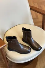 美脚効果！レディースショートマーチンブーツ【秋冬用・ブラウン・サイドジッパー・フラットソール】