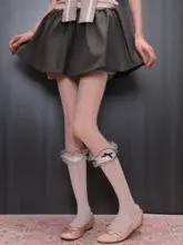 リボン付きオーガンジーとストライプハートデザインのパンティストッキング