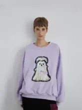 可愛い犬プリントのゆったりパーカ【紫・長袖・冬用】