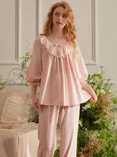 甘美なデザインの宮廷スタイルパジャマ【春秋用・七分袖・フィット】（セットアップ対応）