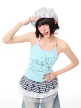 ビーチスタイルのキャミソール【セクシーなデザイン・背中開き・ドリンキーとウサギのプリント】