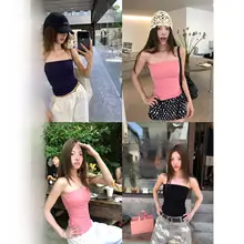 華やかな印象を与える！二色展開のバストカバートップス【トレンド感満載・ストレッチ素材】（セットアップ対応）