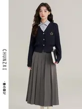 学院風ニットワンピース【春秋用・レトロデザイン・ハイウエスト・スカートと上着のセットアップ対応】