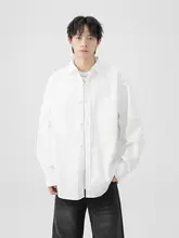 春のカジュアルコットン長袖シャツ【オーバーサイズ・プレーンデザイン】（セットアップ対応）