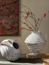 ヴィンテージ風 粗陶製花瓶【和風デザイン・陶器・乾燥花用】