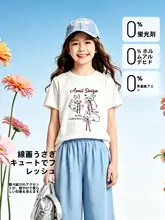 Tシャツ キッズ ガールズ コットン100% クルーネック 半袖 プリント 通気性 スポーツ カジュアル 夏