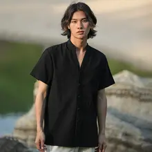 中国風リネン中山シャツ【男性用・短袖・カジュアル・夏用】