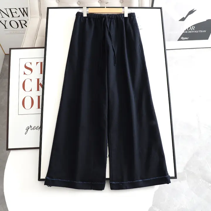 秋用 カジュアルなハイウエストストレートレッグパンツ【濃紺・ゆったりシルエット】（セットアップ対応）