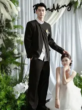 オリジナルデザインの新中式結婚式用ジャケット【デザインスーツ・敬酒服・ウエディング用】（セットアップ対応）