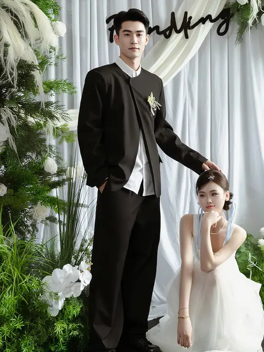 オリジナルデザインの新中式結婚式用ジャケット【デザインスーツ・敬酒服・ウエディング用】（セットアップ対応）