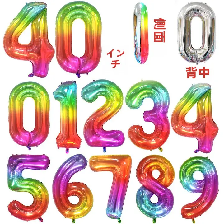 バースデーナンバー風船装飾【子供用・グラデーション・ジェリーカラー・レインボー・1歳パーティ撮影小物】