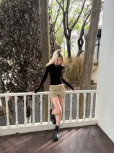 美しいカジュアルスタイルのAラインスカートパンツ【カキ色・レトロデザイン・スリム】（セットアップ対 応）