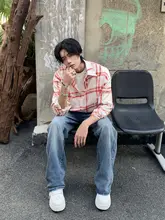 チェック柄シャツ【メンズ・春秋用・カジュアル・薄手・高級感】（セットアップ対応）