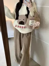 小熊柄ニットセーター【秋冬用・優雅なデザイン・ゆったりシルエット】（セットアップ対応）