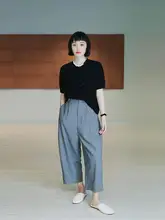 ICEEL オリジナルデザイン 高腰 9分丈 ワイドパンツ【ビジネス・薄手・フィット】