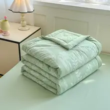 爽やかなグリーンの二重ガーゼ夏用冷却ケット【洗濯機で洗える・軽量】（セットアップ対応）