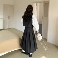 デザイン感あるベスト付きシャツとスカート【春秋向け・流行・女性用】（セットアップ対応）