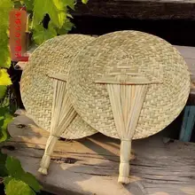 手作りの蒲草製扇子【夏用・赤ちゃんや高齢者向け・自動振動防止・中国風デザイン】