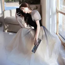 エレガントな長袖フレンチスタイルイブニングドレス【軽やかな高級感・冬用・成人礼・女性用】