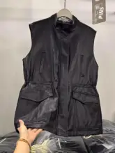 ノースリーブの蛋白皮コート【シンプルデザイン・ゆったりシルエット・中長丈】