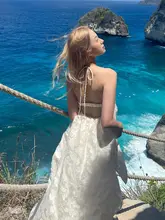 華やかさが引き立つ！バックオープンのキャミソールドレス【ビーチ・リゾート用・エレガント】