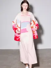 極上の柔らかさ  のアルパカウールプリントノースリーブワンピース【ロマンティックな桜の雰囲気・背中あきデザイン】（セットアップ対応）