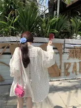 デザイン性に優れた波点柄 長袖シャツとキャミソールの2点コーデ（セットアップ対応）