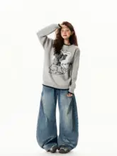 アメリカンヴィンテージデザイン！小犬モチーフのクルーネックセーター【秋用・ ゆったりシルエット・着回しやすい】