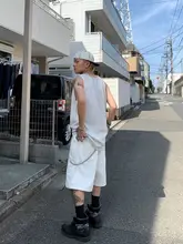 デニムハーフパンツ メンズ ホワイト ワイド ストレート ルーズ 夏 着回し アメカジ