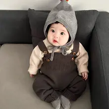 春の女の子用ニットセーターとロンパースのコンビネーション【秋用・長袖・おしゃれ・背面ボタン付き】（セットアップ対応）