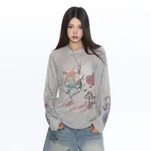 カジュアルなキャラクターグラフィック長袖Tシャツ【薄手・夏用・UVカット】