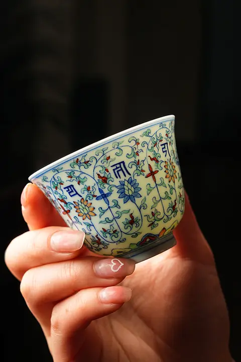 古風手描き陶器茶杯【サンスクリット文字デザイン・個人用】