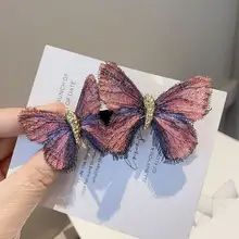 手作り蝶々バンスクリップ【水墨色調・ロマンティック刺繍・アンティーク風】