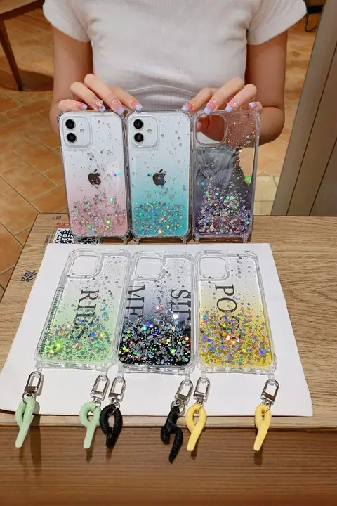 調節可能なショルダーストラップ付きiPhoneケース【iphone12pro max・防衝撃・スパンコールデザイン・斜め掛け対応】