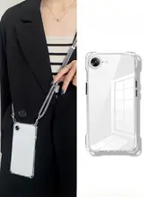 透明なiPhone用カバー【ストラップ付き・四角開口・衝撃吸収・柔らかい】（セットアップ対応）