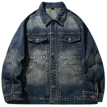デニムジャケット メンズ 厚手 コットン ヴィンテージウォッシュ オーバーサイズ アメカジ ワーク 春 秋
