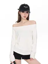 レディースオフショルダー長袖Tシャツ【秋用・シンプルデザイン・斜め肩】