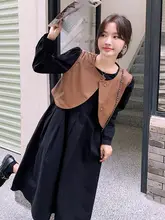 美しいエレガンス！春秋用 ブラックワンピースとベストのコーディネート【ハイセンス・長裙】（セットアップ対応）