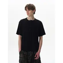 デザイン性抜群のヘンリーネック半袖Tシャツ【ユニセックス・ボタン付き・アメリカンスタイル】