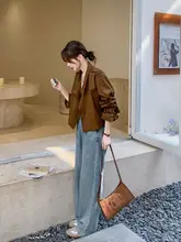 コーヒー色のレトロスウェード風ショートコート【春秋用・ミニ丈・高級感】