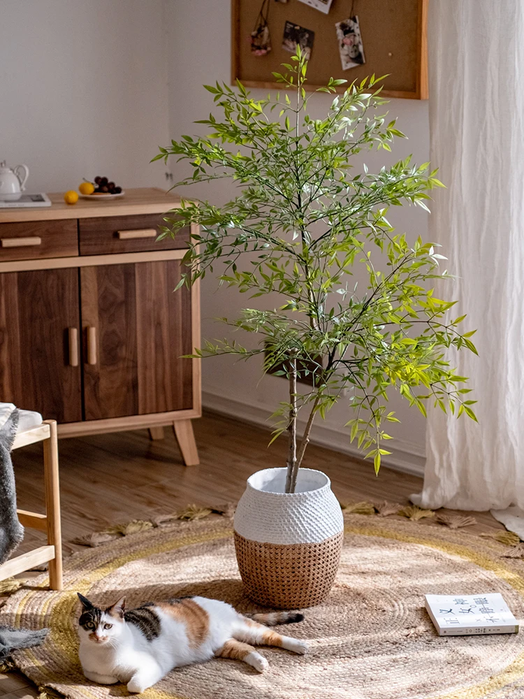 大型フェイクグリーン ナンテンの植物 リビング装飾で空間を豊かに