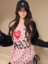 ハート柄 ドットデザインの長袖Tシャツ【春秋用・ゆったりシルエット・カジュアル】