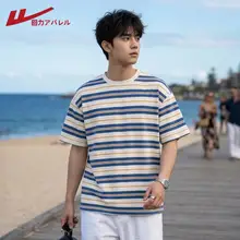 レトロストライプ半袖Tシャツ【メンズ・夏用・カジュアル・ゆったりフィット】