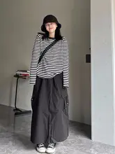 ストライプ柄クルーネック長袖Tシャツ【ゆったりフィット・ベーシックデザイン】