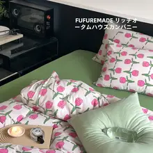 幾何模様のローズデザイン全棉ニット生地寝具【春秋用・柔らかい肌触り・四点セット（セ ットアップ対応）】