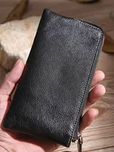 本革長財布【ジッパータイプ・シンプルデザイン・男性用・スマホポケット付き】