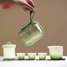 白瓷製 旅行用茶具【一壺三杯・便利な携帯タイプ】