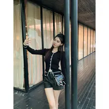 EUSKY IIWAN カラーブロックニットカーディガン【女性用・秋・スリムフィット】