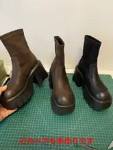 厚底防水ショートブーツ【弾力性・粗ヒール・スリムデザイン】